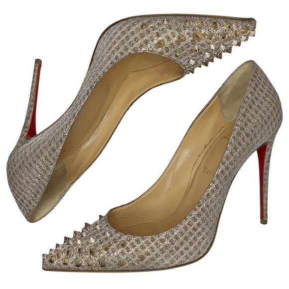 Christian Louboutin Spikyshell 100 Pumps Nude Gold Lurex High Heels Size 39.5 - Picture 7 of 11